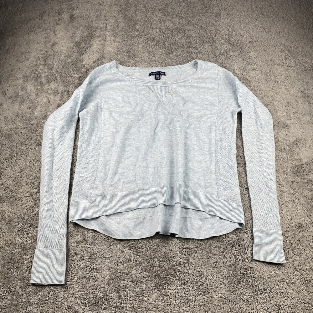 AEO American‎ Eagle Knit Pullover Sweater Top Womens XS Light Blue Long Sleeve